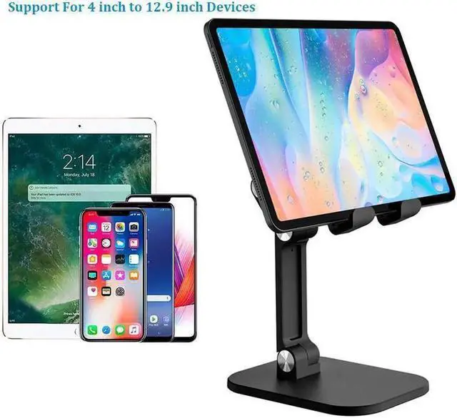 Main image of Upgraded Desktop Tablet Holder Table Cell Foldable Extend Support Desk Mobile Phone Holder Stand For iPad Pro Air Mini, Galaxy Tabs, Cell Phones, 4-12.9" Devices, Black