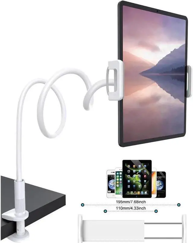 Main image of Cell Phone Tablet Desk Mount Stand 360° Tablet Stand and Holders Adjustable for iPad, iPhone, Samsung, Asus and More 4.7-10.6 inch Devices, Good for Bed, Kitchen, Office(White)