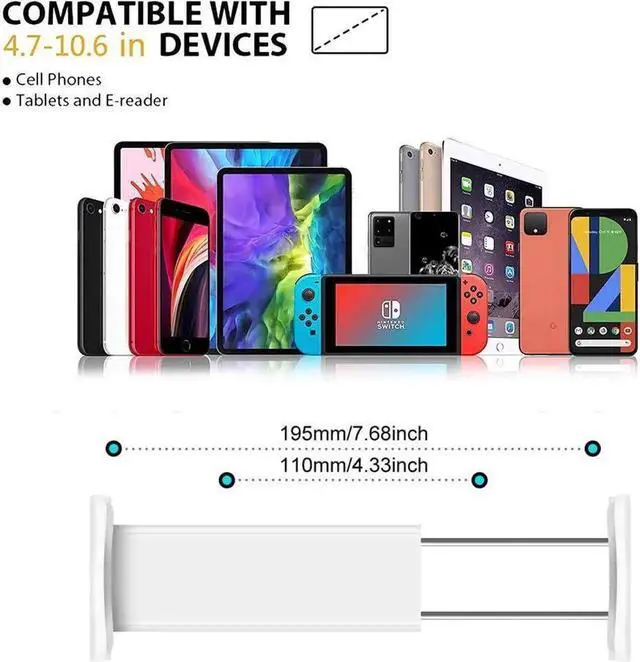 Alt view image 5 of 6 - Tablet Holder Mount for Bed, Gooseneck Flexible Ipad Holder with 360° Clip and Large Clamp for 4.7-10.6" Devices Like iPad Mini 7.9 Air 9.7, Switch, Galaxy Tabs (White)