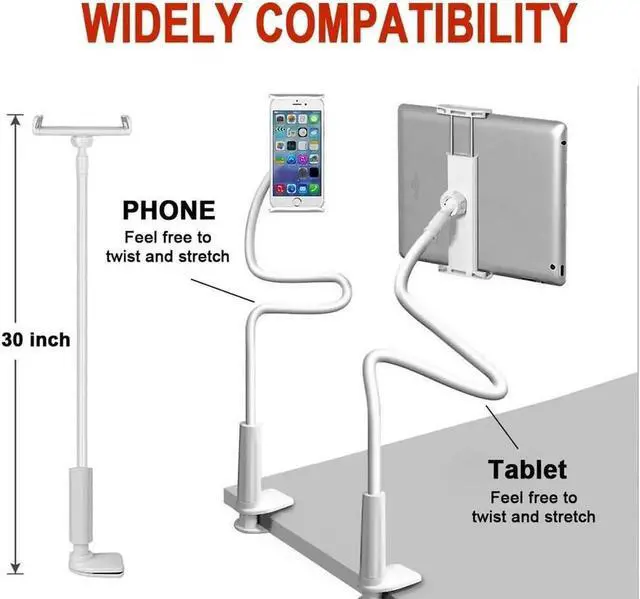 Alt view image 6 of 6 - Tablet Holder Mount for Bed, Gooseneck Flexible Ipad Holder with 360° Clip and Large Clamp for 4.7-10.6" Devices Like iPad Mini 7.9 Air 9.7, Switch, Galaxy Tabs (White)