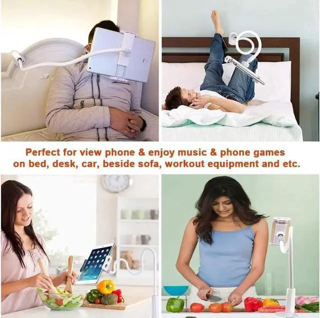 Alt view image 3 of 6 - Tablet Holder Mount for Bed, Gooseneck Flexible Ipad Holder with 360° Clip and Large Clamp for 4.7-10.6" Devices Like iPad Mini 7.9 Air 9.7, Switch, Galaxy Tabs (White)