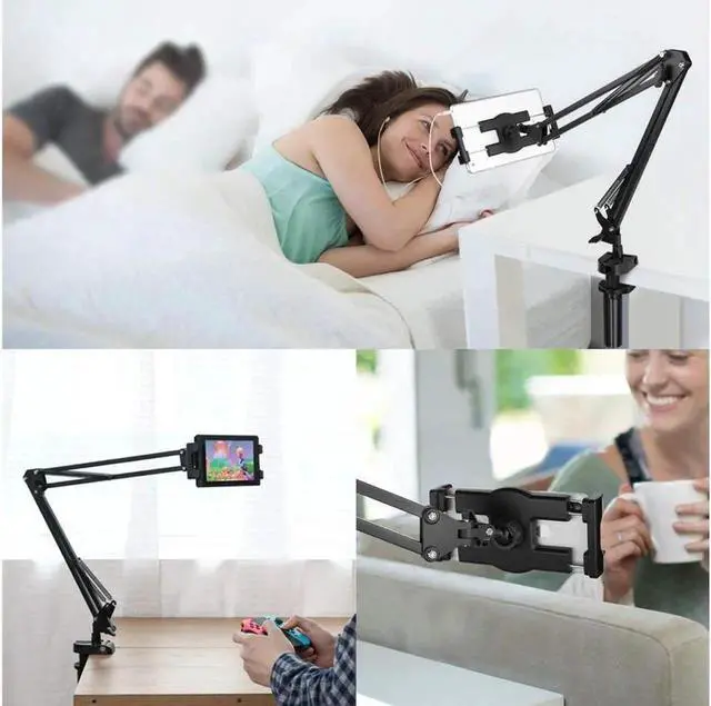 Alt view image 5 of 7 - Tablet Mount Lazy Holder Adjustable Long Arm Clamp Compatible for iPad Air Pro Mini, iPhone X 8 7 6 6S, Samsung Galaxy S9 Plus S8, Nintendo Switch, All 4"-12.9" Cell Phone and Tablet