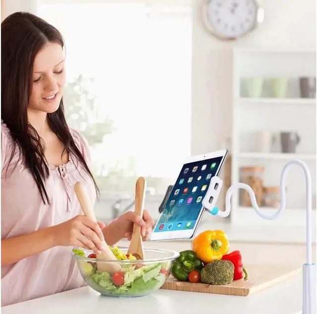 Alt view image 2 of 6 - Gooseneck Cellphone & Tablet 2 in 1 Stand Holder Clip with Strong Flexible Arm Fits 4"-10.6" iPad,iPhone,Galaxy,Google LG,Huawei, Kindle for Bedroom,Office,Desktop,Kitchen