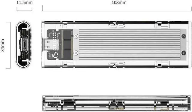 Main image of M.2 NVME PCIE SSD to USB 3.1 USB C External Enclosure Only M.2 M-Key to Type C GEN2 10GBPS Adapter M.2 PCIE SSD Hard Disk Box for 2230/2242/2260/2280 PCIe NVMe M-Key SSD up to 2TB-Silver