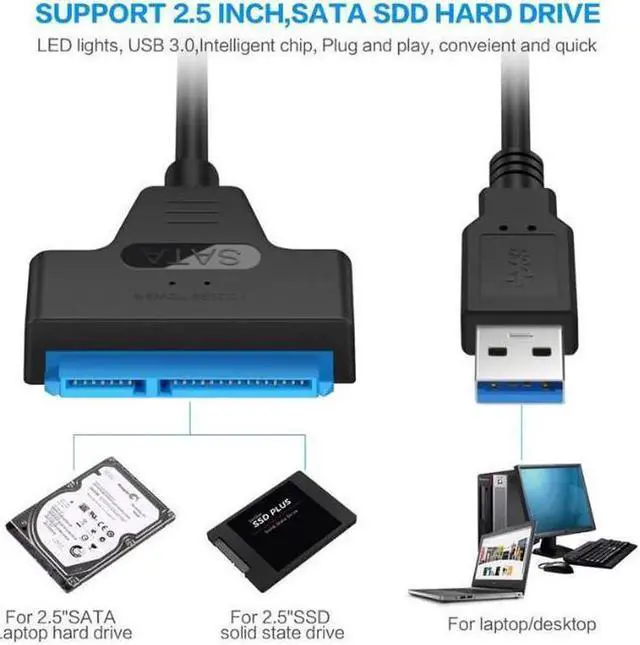 Alt view image 5 of 7 - SATA to USB 3.0 Cable USB 3.0 to SATA III Hard Drive Adapter Compatible for 2.5 Inch HDD/SSD Hard Drive Disk and SATA Optical Drive , Support UASP, 2-Pack
