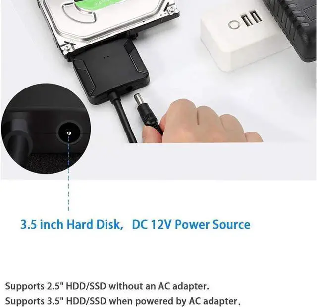 Alt view image 7 of 7 - USB to SATA Adapter USB 3.0 to Hard Drive Converter Cable Compatible 2.5 3.5 inchs Hard Drive Disk SSD HDD,12V 2A Power Adapter Included,Support UASP