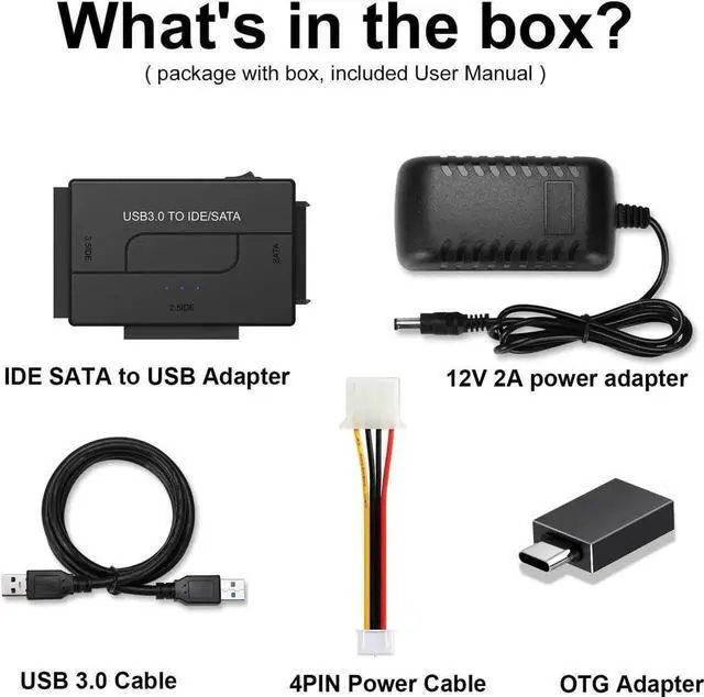 Alt view image 2 of 7 - USB 3.0 to IDE and SATA Converter External Hard Drive Adapter Kit for Universal 2.5/3.5 HDD/SSD Hard Drive Disk, Included 12V/2A Power Adapter