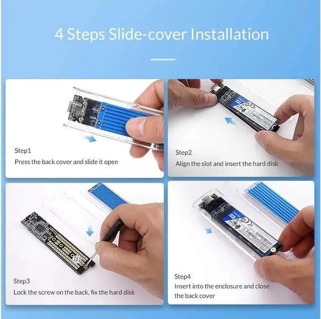 Alt view image 6 of 7 - M.2 NVME PCIE SSD to USB 3.1 USB C External Enclosure Only M.2 M-Key to Type C GEN2 10GBPS Adapter M.2 PCIE SSD Hard Disk Box for 2230/2242/2260/2280 PCIe NVMe M-Key SSD up to 2TB-Blue