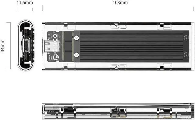 Alt view image 3 of 7 - M.2 NVME PCIE SSD to USB 3.1 USB C External Enclosure Only M.2 M-Key to Type C GEN2 10GBPS Adapter M.2 PCIE SSD Hard Disk Box for 2230/2242/2260/2280 PCIe NVMe M-Key SSD up to 2TB-Black