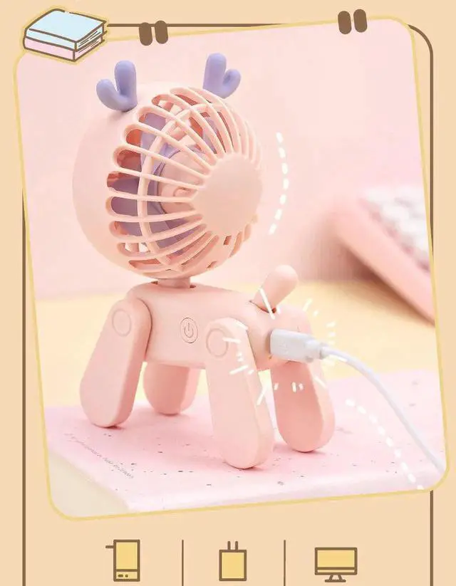 Alt view image 3 of 5 - Gemdeck USB Desk Fan Portable Cute Deer Dog Desk Fan Table Fan