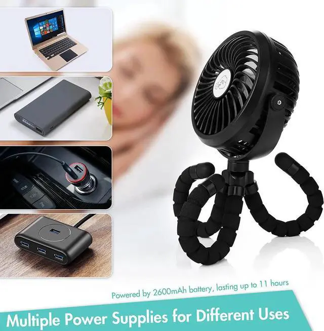 Alt view image 2 of 6 - Gemdeck Stroller Fan Flexible Tripod Clip On Fan with 3 Speeds and Rotatable Handheld Personal Fan for Car Seat Crib Bike