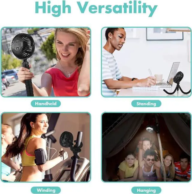 Alt view image 3 of 6 - Gemdeck Stroller Fan Flexible Tripod Clip On Fan with 3 Speeds and Rotatable Handheld Personal Fan for Car Seat Crib Bike