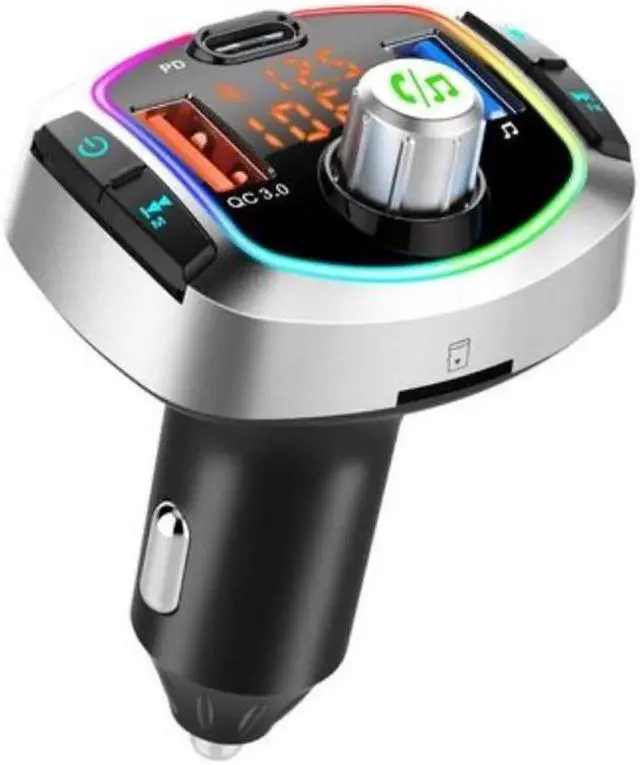 Alt view image 7 of 7 - V5.0 Bluetooth FM Transmitter for Car, QC3.0/18W Charge + USB-C PD, Wireless Radio Car Adapter,LED Backlit Support Siri Google Assitant, U Disk, SD Card, Hands-Free Car Kit