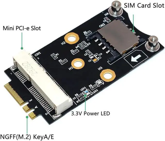 Alt view image 2 of 6 - Mini PCI-E to M.2 Key A/E Adapter Rise Card with SIM Card Slot for WiFi/WWAN/LTE Module Supports Win Linux