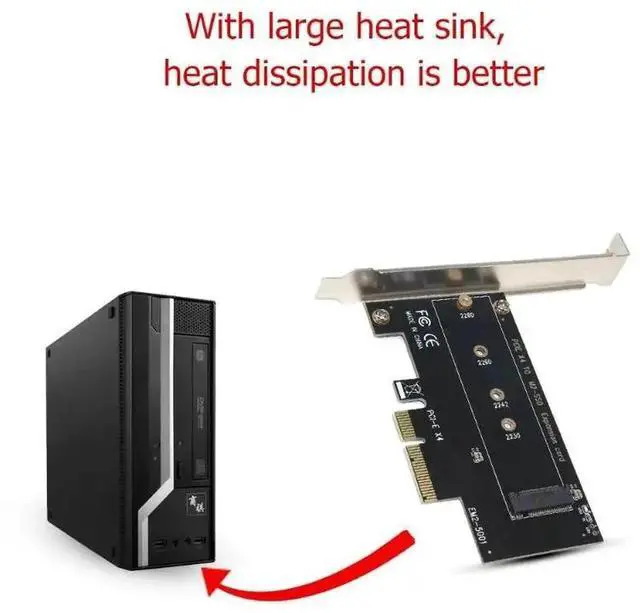 Alt view image 5 of 5 - M key M.2 NVMe SSD to PCIe Adapter Card PCI Express 3.0 x4 2230 2242 2260 2280 Size M.2 SSD Riser Card support PCI-E X4, X8, X16