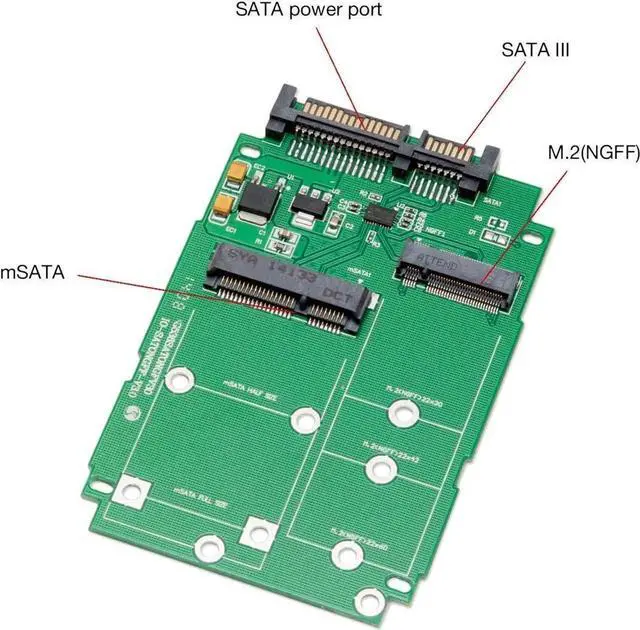 Main image of M.2 B-Key SATA or Mini-SATA mSATA SSD to SATA III 2.5 Adapter, Convert mSATA or M.2 SATA SSD to a 2.5" Drive PCI Mount SI-ADA50067