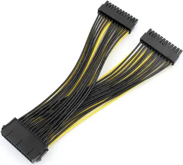 Main image of 24P 20+4 Pin Dual PSU Power Supply Cable,18AWG ATX Motherboard Mainboard Adapter Connector Cable Mining Extension Cable - 20cm (2 Pcs)