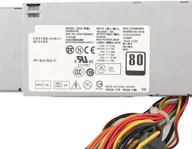 Alt view image 3 of 6 - For D-ell Optiplex XE SFF Power Supply Y738P D499R Y738P L280E-01 280W Psu