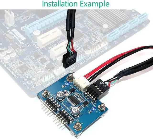 Alt view image 2 of 7 - USB 2.0 9pin Header 1 to 2 Extension Hub Splitter Adapter-Converter MB USB 2.0 Male to 2 Male-30CM 9-pin Cable (90 Degree+SATA Cable)