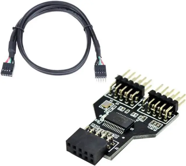 Main image of 9 Pin USB Header Female 1 to 2 Male Board 9-Pin USB HUB USB 2.0 9 Pin Connector Adapter for RGB Splitter with 30cm 60cm Cable (with 30cm Cable,1 PCS)