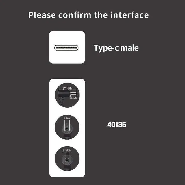 Alt view image 2 of 3 - New Laptops Portable Type-C DC Power Charger Cable 1.5M 65W USB C Male to DC Male PD Fast Charging Connector Adapter Notebook PC (DC4.0x1.35MM)