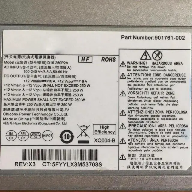 Alt view image 4 of 4 - For 400 600G4 800G3 D16-250P2A 901760-001 002 004 PCH022 Power Supply 250W