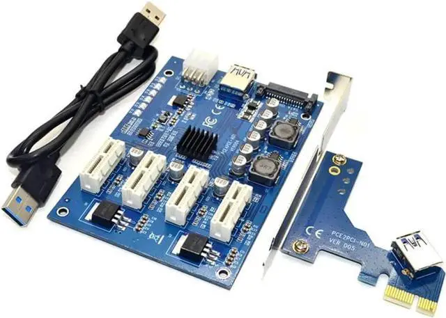 Alt view image 2 of 4 - M.2 M Key/PCI-E X1 to 4 PCI-E X16 Expansion Card 1 to 4 Port PCI Express Switch Multiplier HUB 6pin Sata USB Riser Card for BTC Miner Ethereum Mining ETH (PCI-E 1X Port)