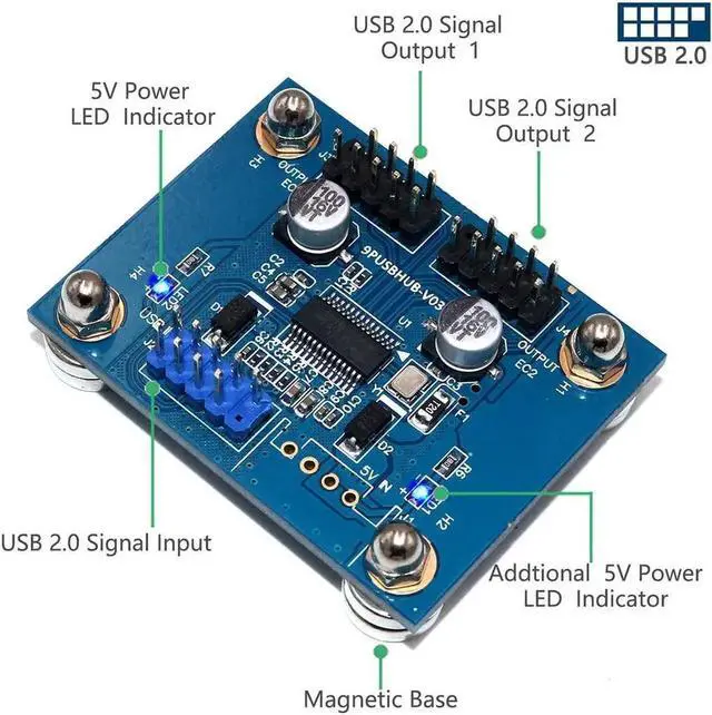 Alt view image 4 of 7 - USB 2.0 9pin Header 1 to 2 Extension Hub Splitter Adapter-Converter MB USB 2.0 Male to 2 Male-30CM 9-pin Cable (180 Degree)