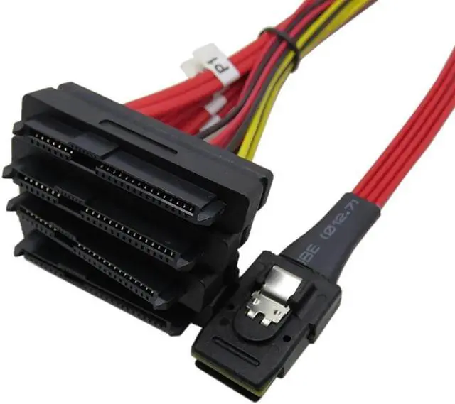 Alt view image 2 of 3 - Internal Mini SAS 36 SFF-8087 to SFF-8482 Connectors, Mini SAS 4i SFF-8087 36 Pin to SAS 4X SFF-8482 29Pin Hard Disk SAS Cable Powered with 4X 4Pin SATA Power Cable (10cm,Red)