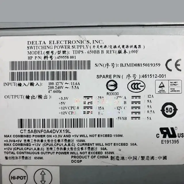 Alt view image 3 of 3 - for H-P ML150 G5 Server Power Supply TDPS-650BB B 459558-001 461512-001 650W