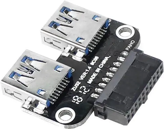 Alt view image 6 of 6 - 20Pin to Dual USB3.0 Adapter Connverter Desktop Motherboard 19 Pin/20P Header to 2 Ports USB 3.0 A Female Connector Card Reader (Horizontal Version)