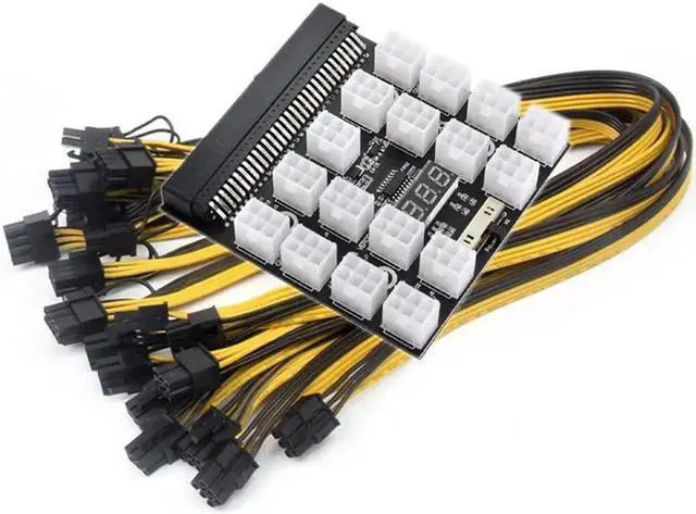 Main image of Kit de placa de arranque de 17 puertos con 17 piezas, 6 pines a 6 + 2 pines, 8 pines, Cables de alimentación macho para fuente de alimentación de minería GPU BTC de 1200W/750W