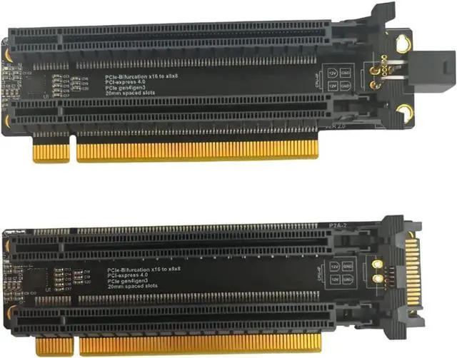Alt view image 7 of 7 - PCI-E 4.0 x16 1 to 2 Expansion Card Gen4 Split Card PCIe-Bifurcation x16 to x8x8 with 20mm Spaced Slots CPU4P Power Supply Port