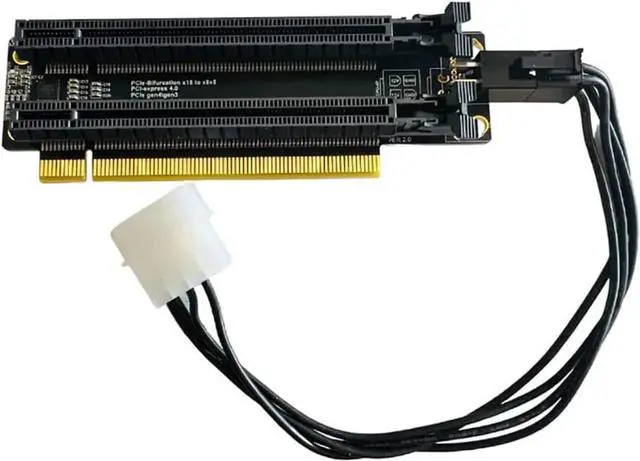Alt view image 5 of 7 - PCI-E 4.0 x16 1 to 2 Expansion Card Gen4 Split Card PCIe-Bifurcation x16 to x8x8 with 20mm Spaced Slots CPU4P Power Supply Port
