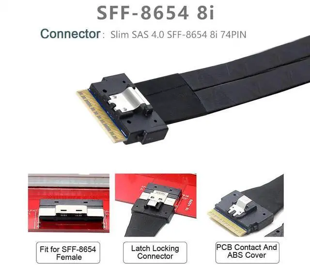 Alt view image 3 of 3 - PCI-E Ultraport Slimline SAS Slim 4.0 SFF-8654 8i 74pin to Dual SFF-8087 Mini SAS Cable PCI-Express