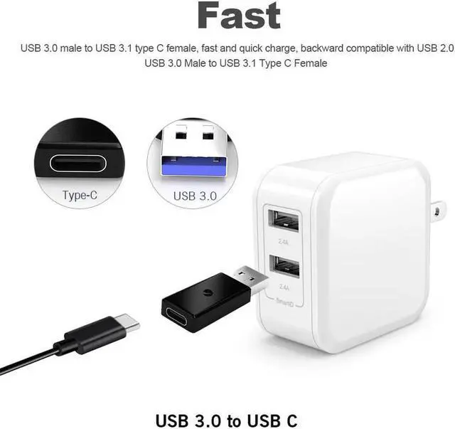 Alt view image 3 of 4 - USB 3.0 Male to USB 3.1 Type C Female Data Converter USB 3.0 to USB-C Female Adapter Port for Laptop Phone Black Converter