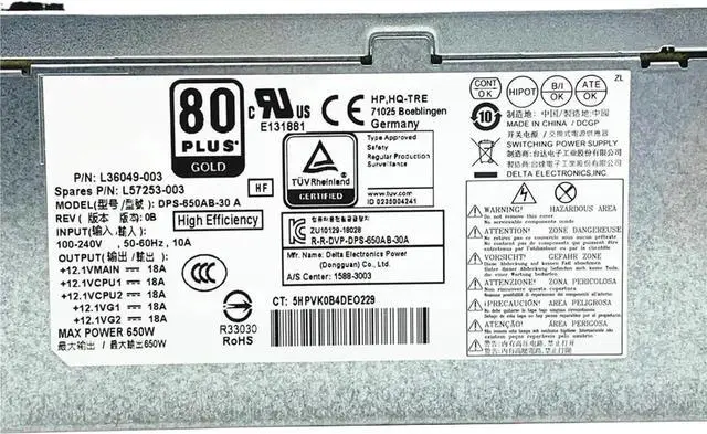 Alt view image 2 of 4 - for Z2 G4 Workstation Power Supply L36049-003 L57253-003 DPS-650AB-30A 650W PSU