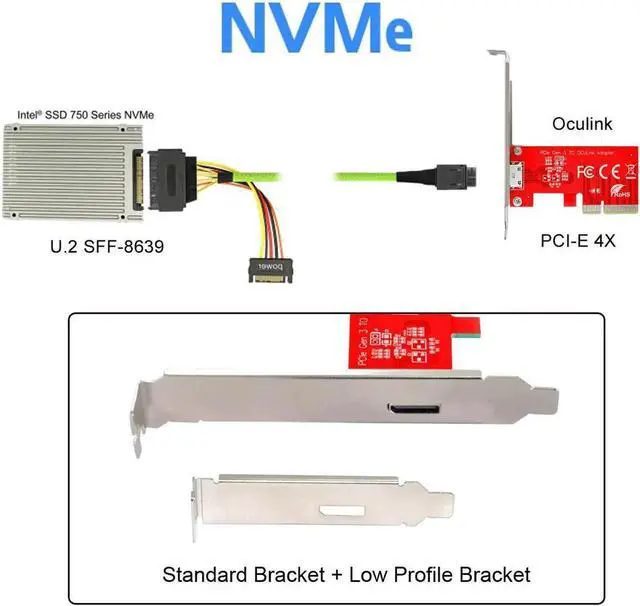 Alt view image 3 of 5 - PCI-E 3.0 Express 4.0 x4 to Oculink External SFF-8612 SFF-8611 Host Adapter for PCIe SSD with Bracket