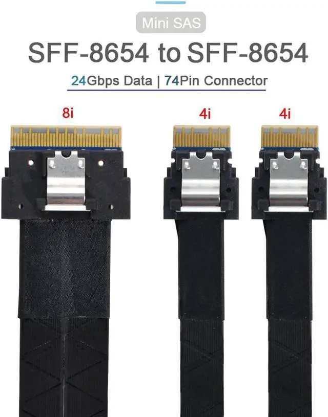 Alt view image 3 of 3 - 40cm SFF-8654 8i 74Pin Male to Dual SFF-8654 4i 38Pin Male PCI-E Ultraport Slimline SAS Slim 4.0 Cable PCI-Express