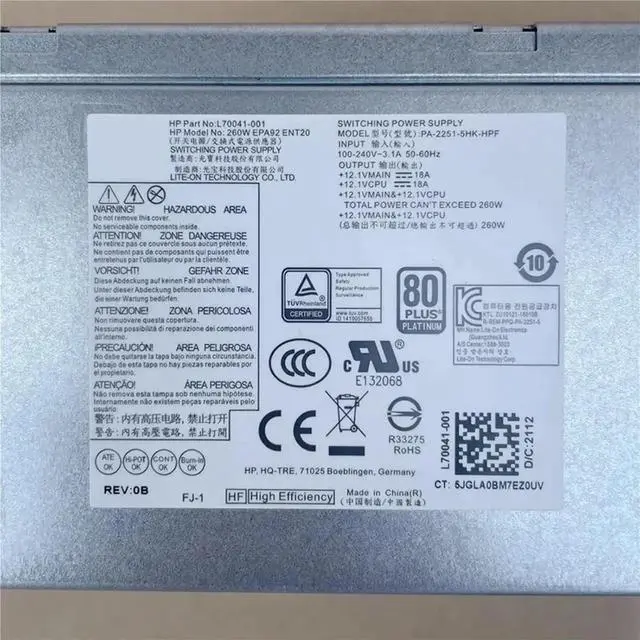 Alt view image 3 of 3 - L70041-001 for ProDesk 600 G6 400 G7 480 G7 MT 260W Power Supply PCK018 PA-2251-5HK-HPF