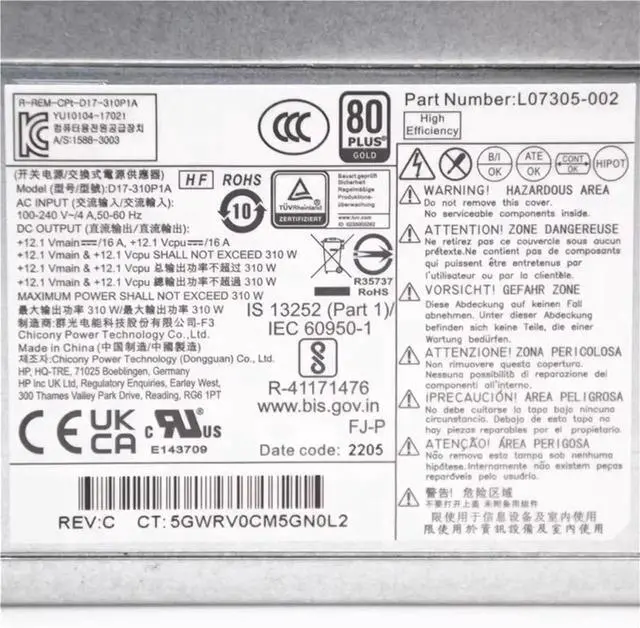 Alt view image 2 of 4 - D17-310P1A L07305-002 for 480 G7 880 G9 Z2 SFF MT 310W Power Supply