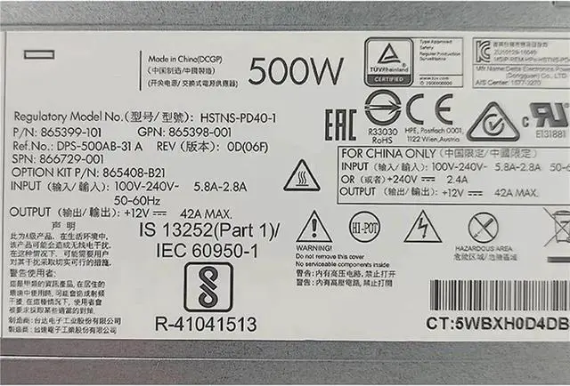 Alt view image 4 of 6 - 1Pcs 500W for DL380 G10 Gen10 500W Power Supply HSTNS-PL40-1 865398-001 866729-001 865399-201 865408-B21 PS-2501-3CH
