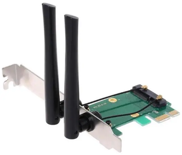 Alt view image 2 of 4 - PCI-E Express to PCI-E Adapter Card Wireless Network Card WiFi Mini 2 Antenna External PC