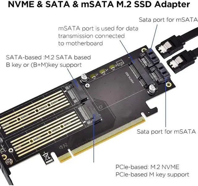 Alt view image 4 of 5 - 3 in 1 M.2 and MSATA SSD Adapter Card SSD to PCIE Adapter, MSATA to SATA Adapter with Aluminum Heat Sink for Windows OS