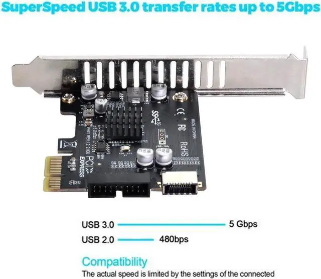 Alt view image 3 of 3 - 5Gbps Socket & USB 2.0 to PCI-E 1X Express Adapter Type-E USB 3.1 Front Panel