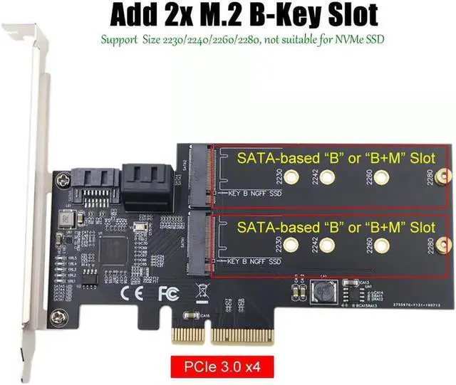 Alt view image 2 of 3 - PCI-E 3.0 X4 to 2x M.2 NGFF SATA Based B-Key SSD Plus 3x SATA III Ports 6Gbps Adapter Card For 2.5/3.5 Inch Hard Drives