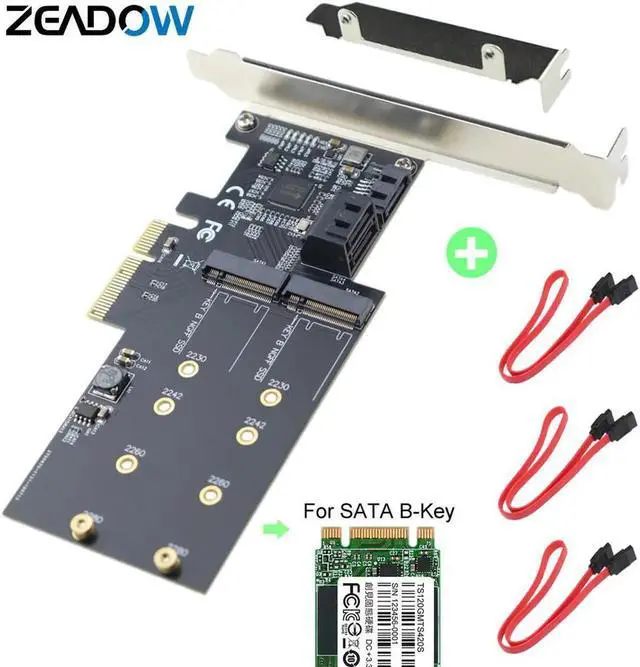 Main image of PCI-E 3.0 X4 to 2x M.2 NGFF SATA Based B-Key SSD Plus 3x SATA III Ports 6Gbps Adapter Card For 2.5/3.5 Inch Hard Drives