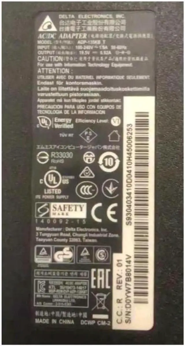 Alt view image 2 of 2 - 19.5V 6.92A 135W 5.5x2.5mm Delta ADP-135KB T AC Adapter For 135W Laptop Power Supply Charger