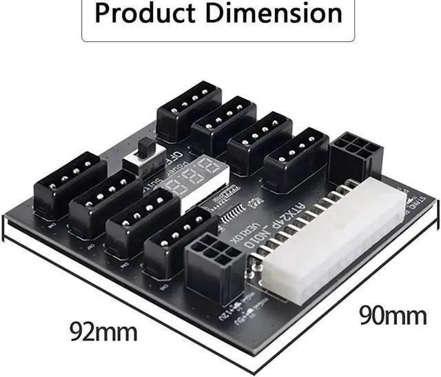 Alt view image 2 of 3 - ATX Server PSU Power Board 24Pin to IDE 8x 4Pin +2x 6Pin Power Supply Board for CHIA ETH BTC Mining Miner
