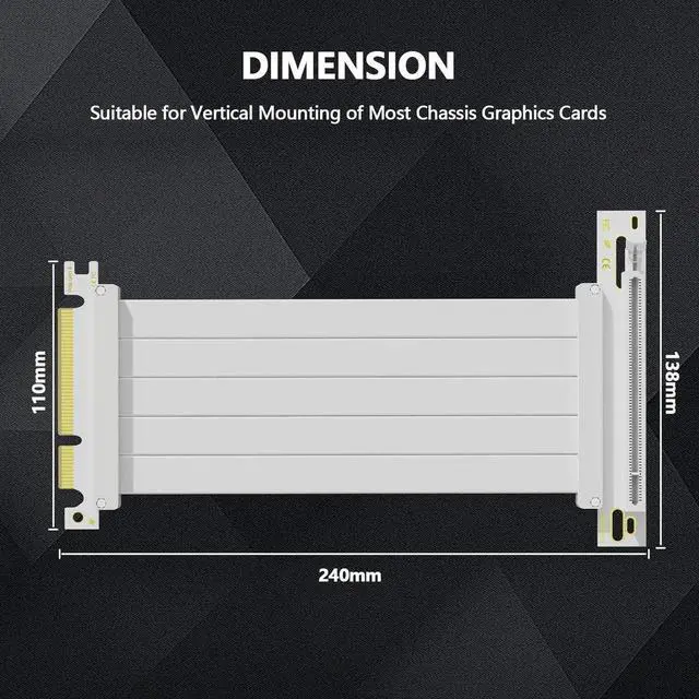 Alt view image 6 of 7 - PCI-E 4.0 Riser Cable, PCIe 4.0 x16 200mm High Speed Flexible Extender Card Extension Port 90 Degree Adapter, PCIe 4.0 | Older Compatible, EMI Shielded 30 AWG, TPE Cable Sleeves